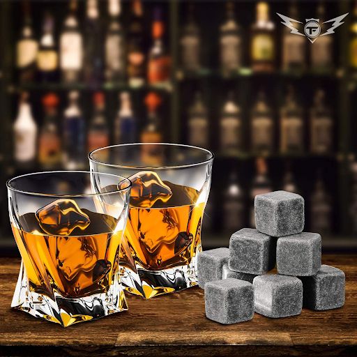 Whiskey Glass Set Stones Rocks Gift with 8 Stainless Steel Ice Cubes 9 oz