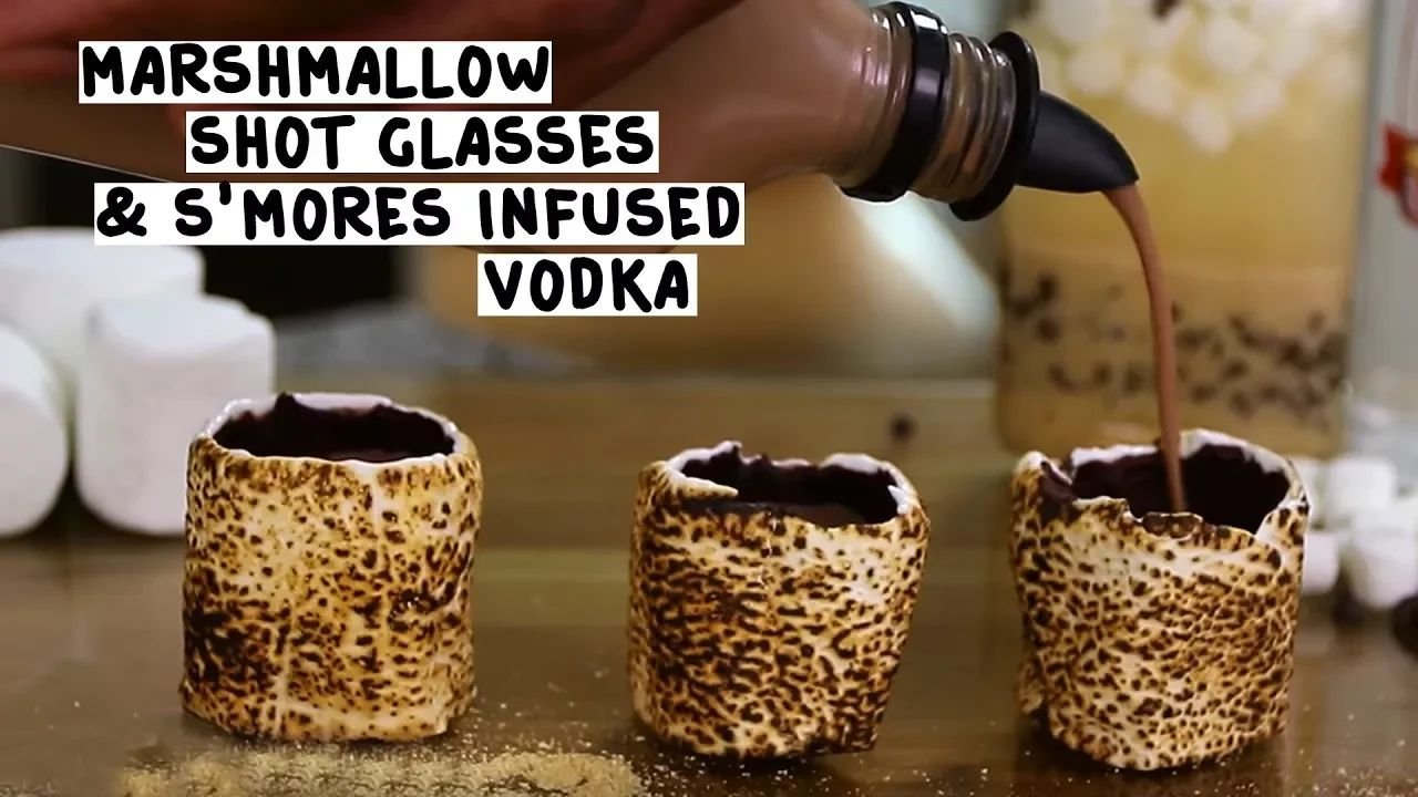 Marshmallow Shot Glasses With S’mores Infused Vodka thumbnail